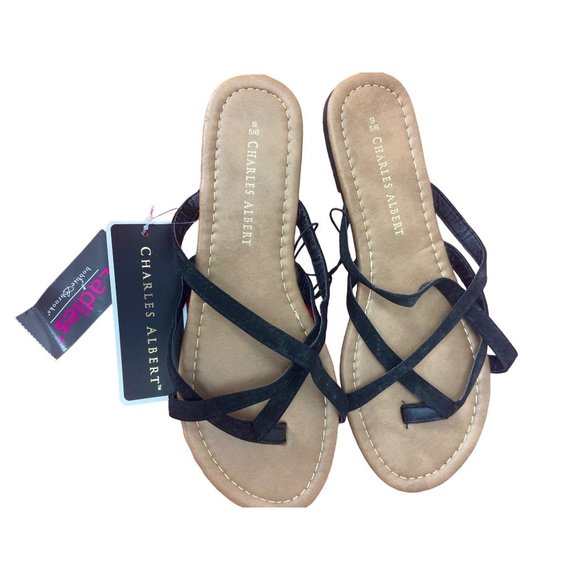 Charles Albert Open-Toe Sandals Black Criss Cross Size‎ Small - Picture 1 of 7